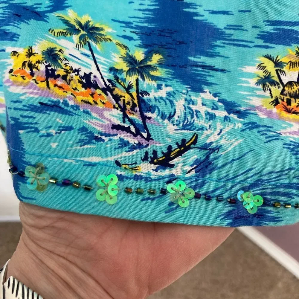 NWT SPA from Bali tropical beach scene  print maxi skirt w/sequin trim unique